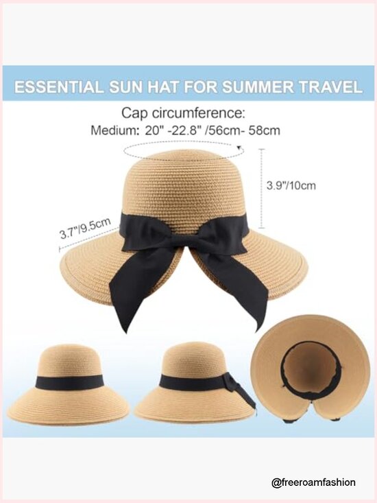 Women\'s Foldable Wide Brim Straw Sun Hat with Bowknot UPF 50+